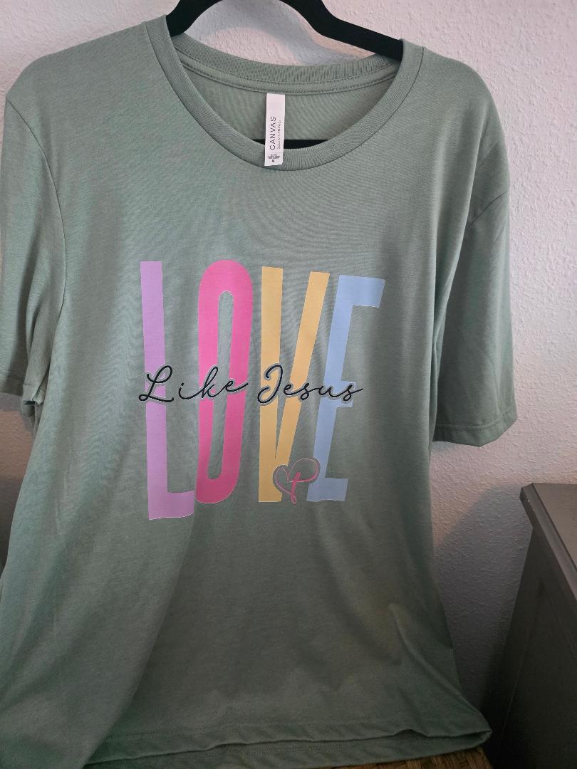 Faith-Inspired Tee "Love Like Jesus" Sage Color T-Shirt