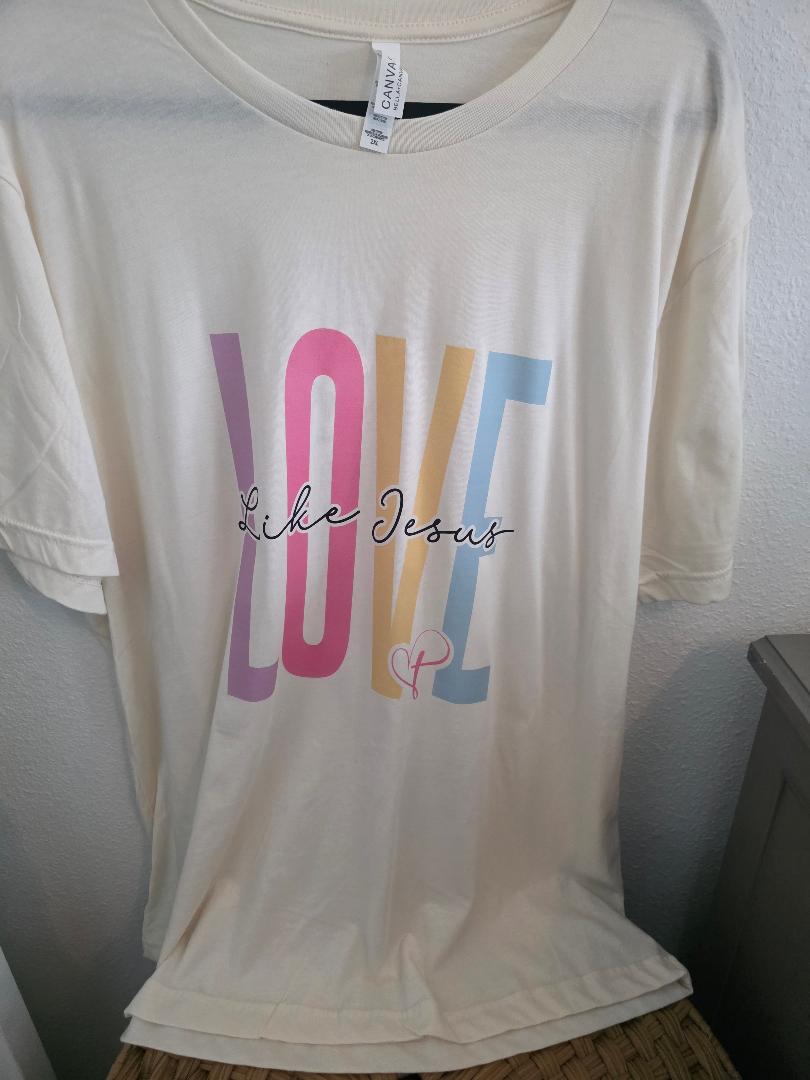 Faith-Inspired Tee "Love Like Jesus" tan color T-Shirt